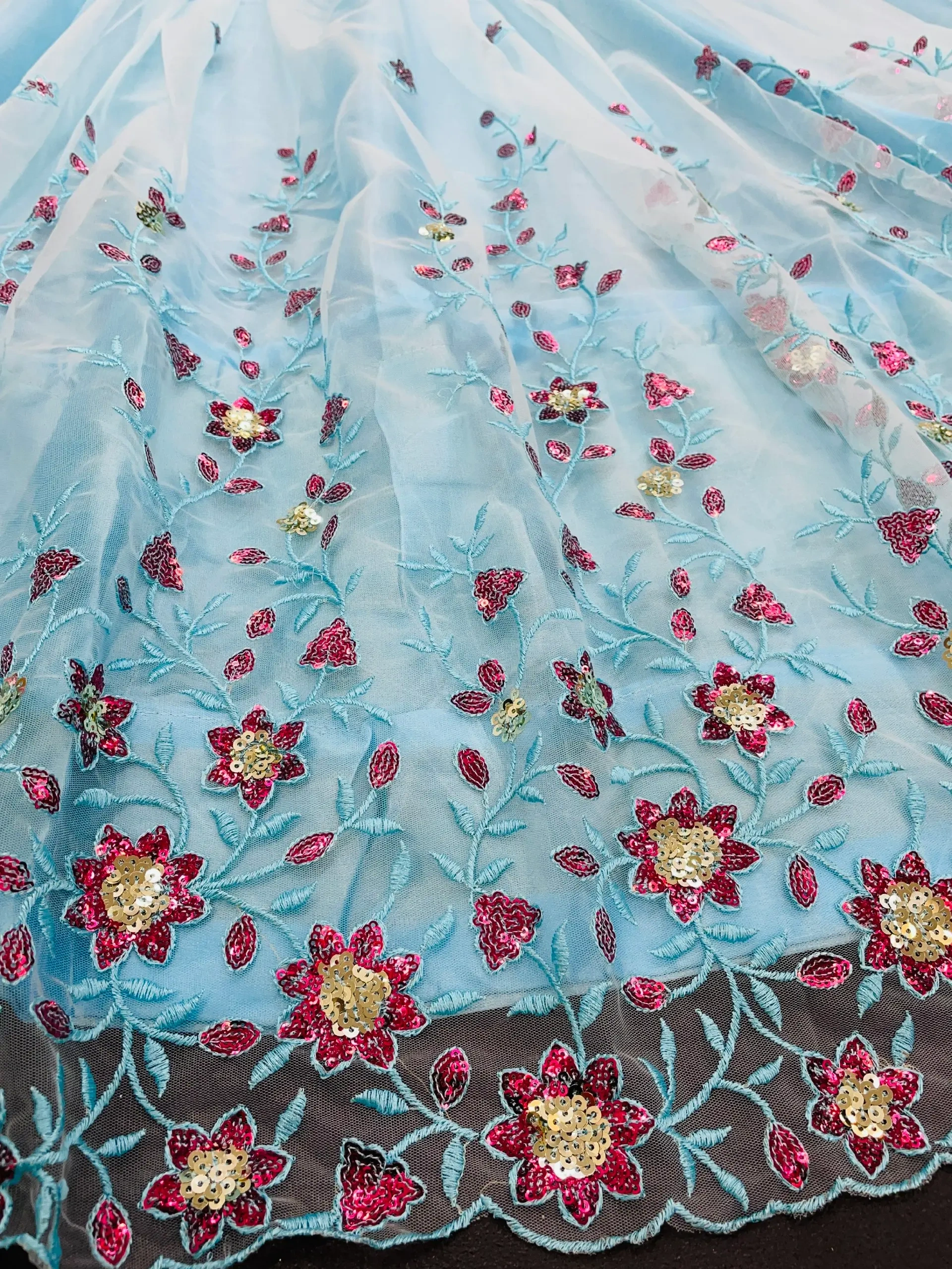 Sky Blue Color Soft Net Sequence And Thread Work Lehenga Choli-5