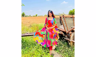 Digital Print Georgette Gown Party Wear with Dupatta