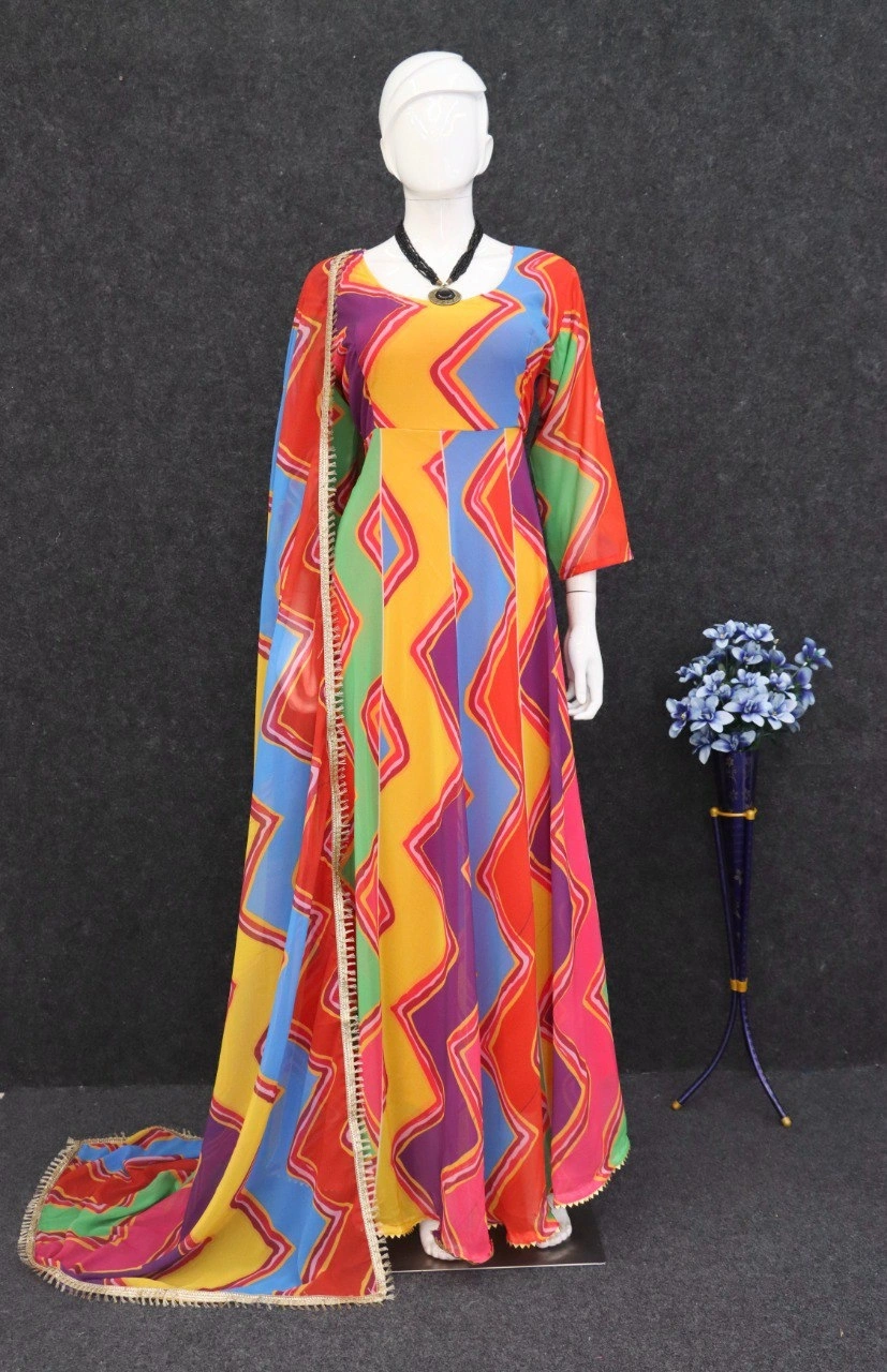 Digital Print Georgette Gown Party Wear with Dupatta-L(40)-3