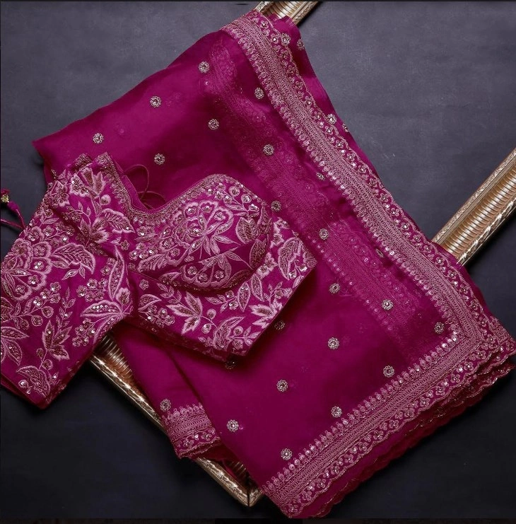 Pansy Purple Organza Silk Saree with Heavy Embroidery Work-NX-485