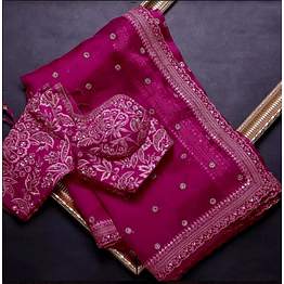 shiv pansy purple organza silk saree with heavy embroidery work