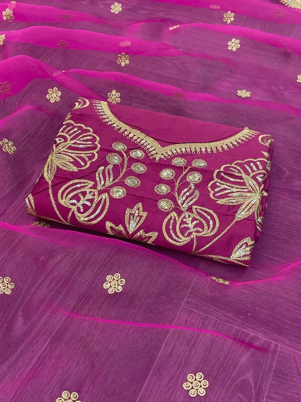 Pansy Purple Organza Silk Saree with Heavy Embroidery Work-2