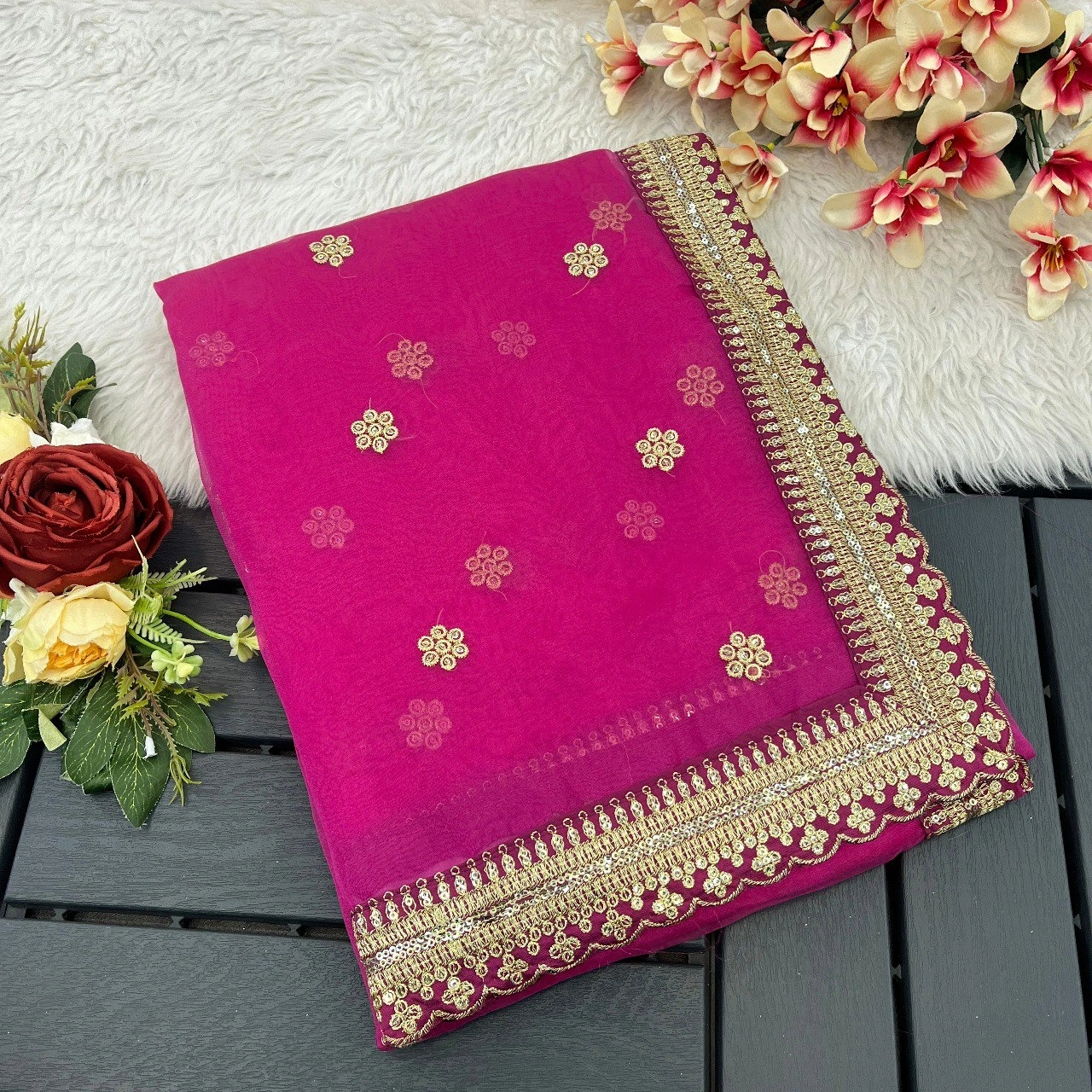 Pansy Purple Organza Silk Saree with Heavy Embroidery Work-5