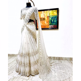 shiv white net lehenga saree with blouse