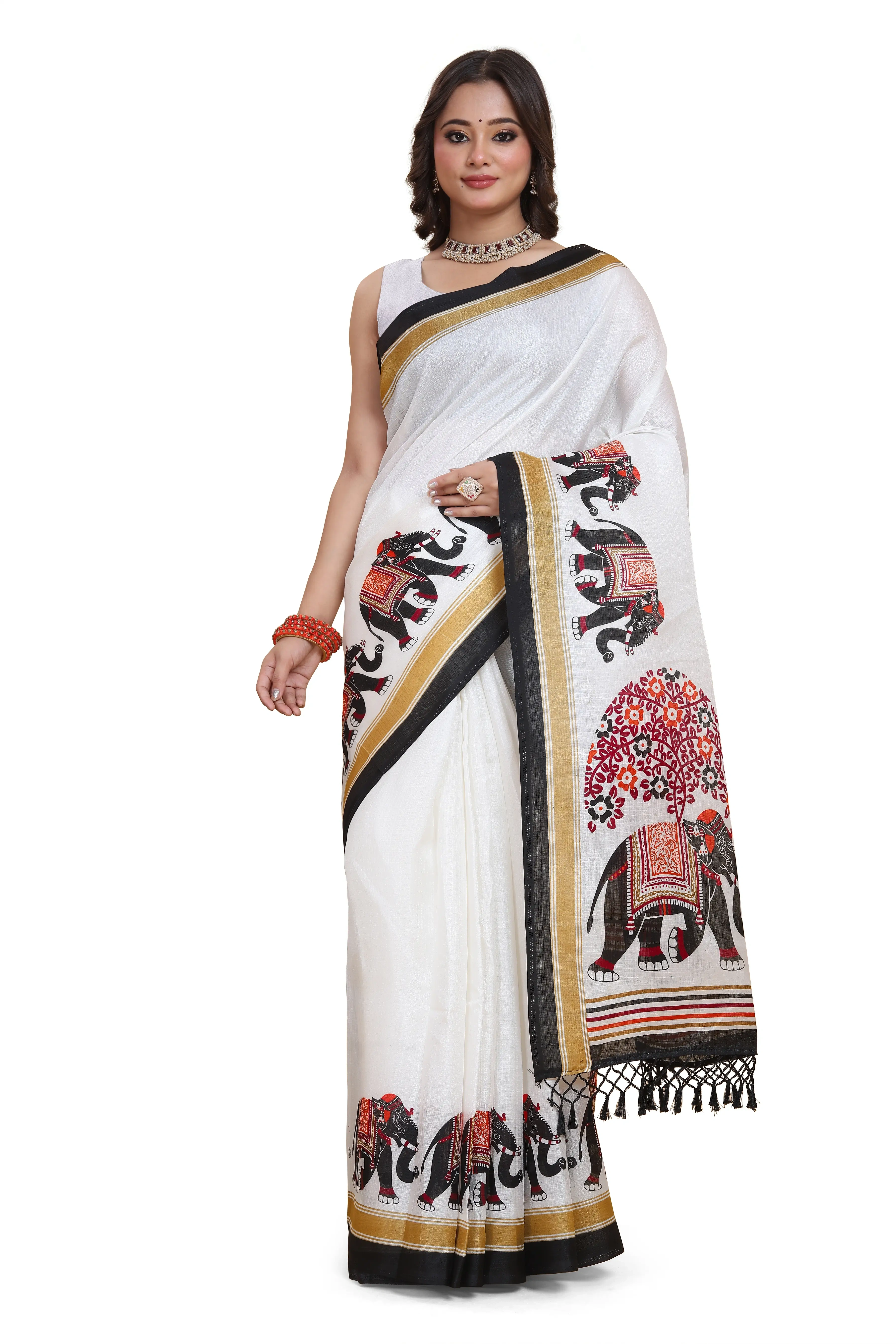 Elegant Printed Art Silk Saree with Blouse Piece-KEJ-Black