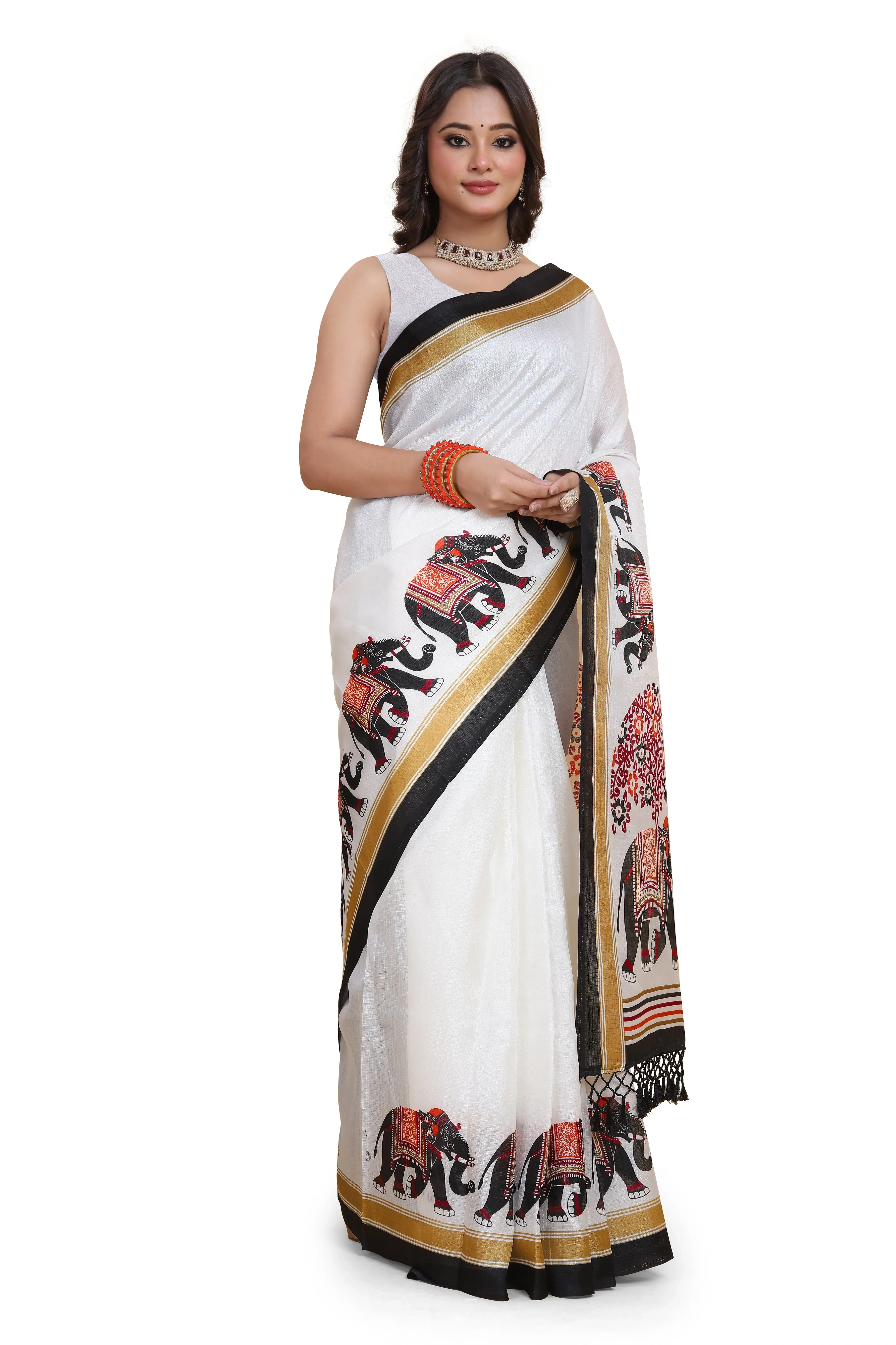 Elegant Printed Art Silk Saree with Blouse Piece-Black-2