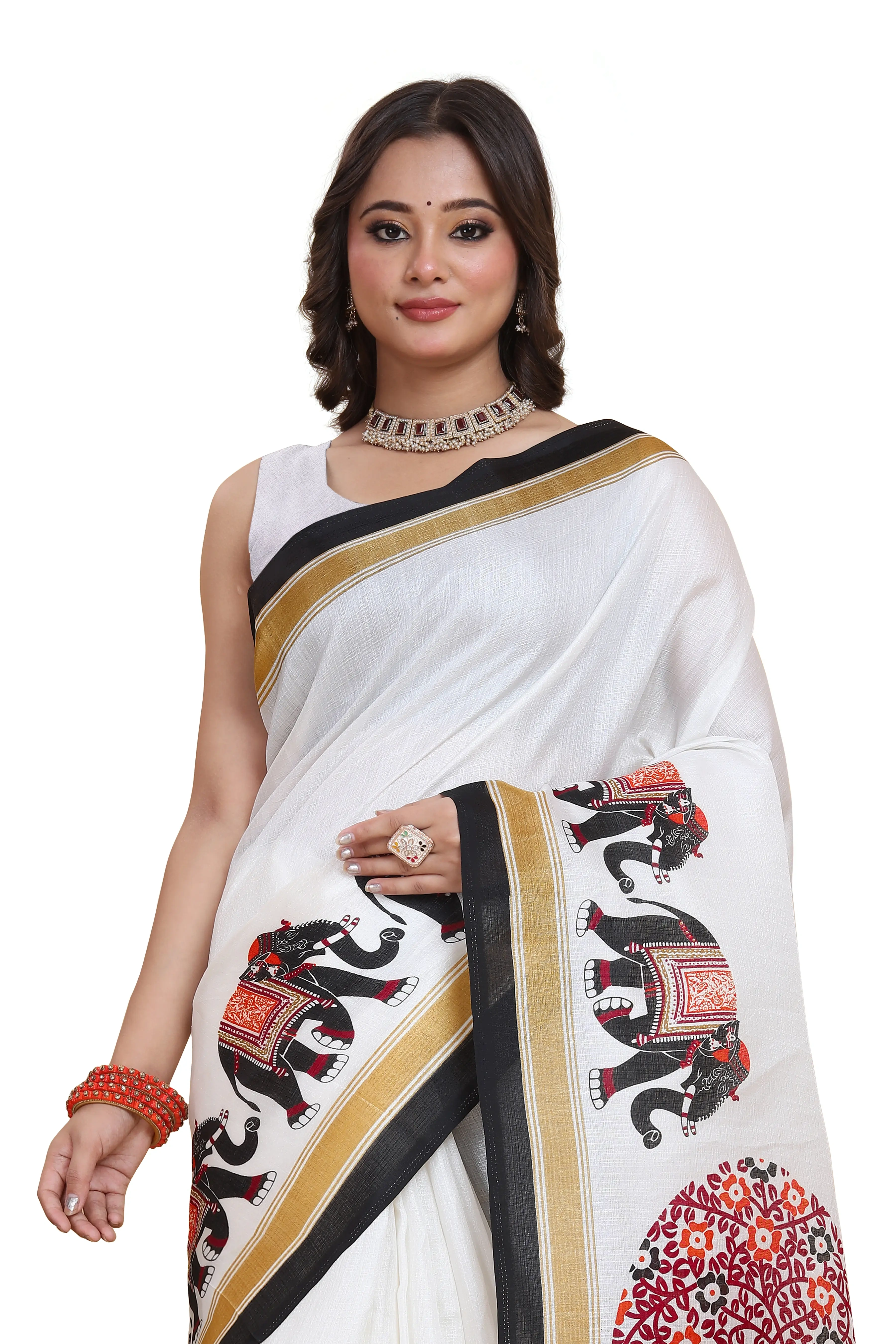 Elegant Printed Art Silk Saree with Blouse Piece-Black-3