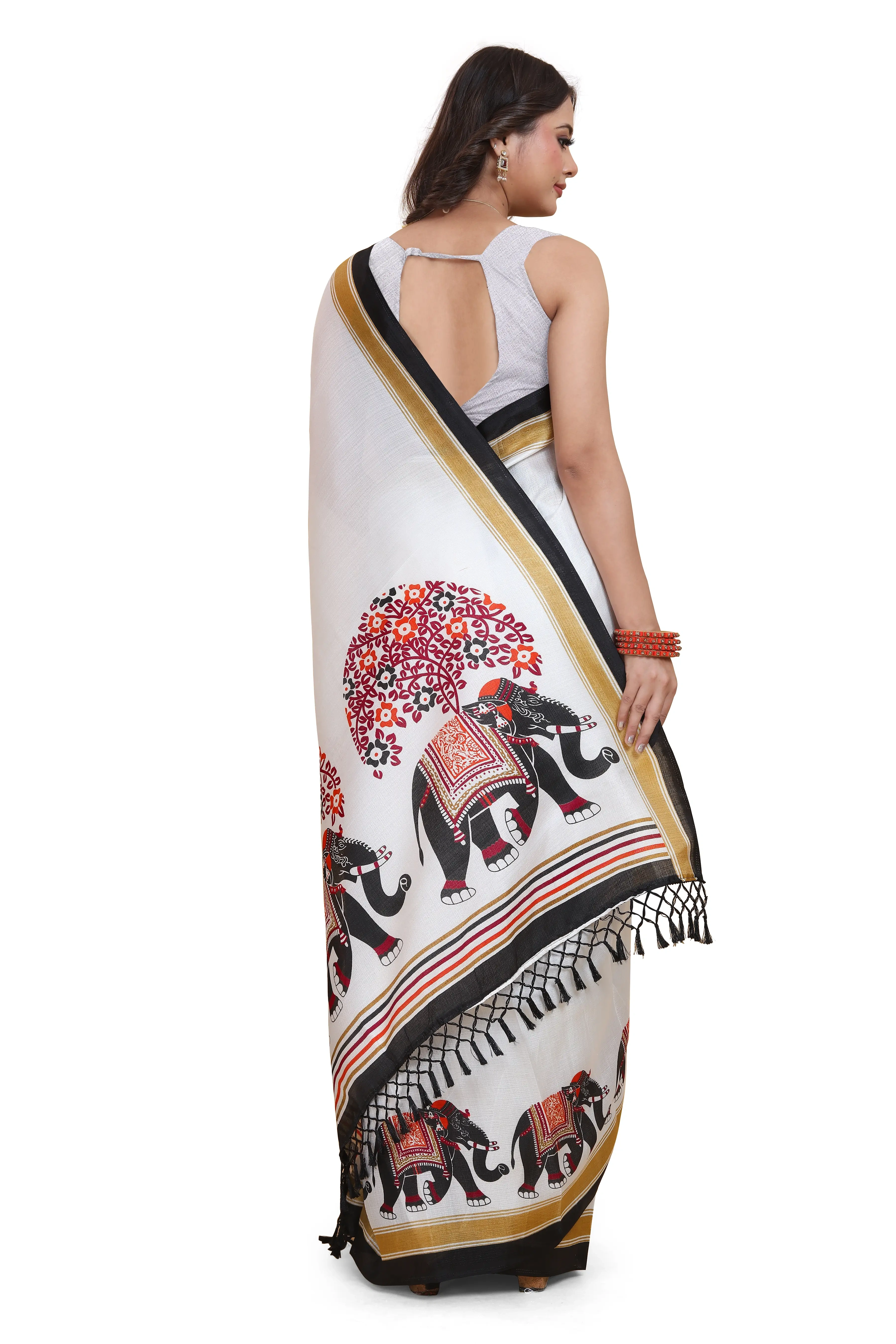 Elegant Printed Art Silk Saree with Blouse Piece-Black-4