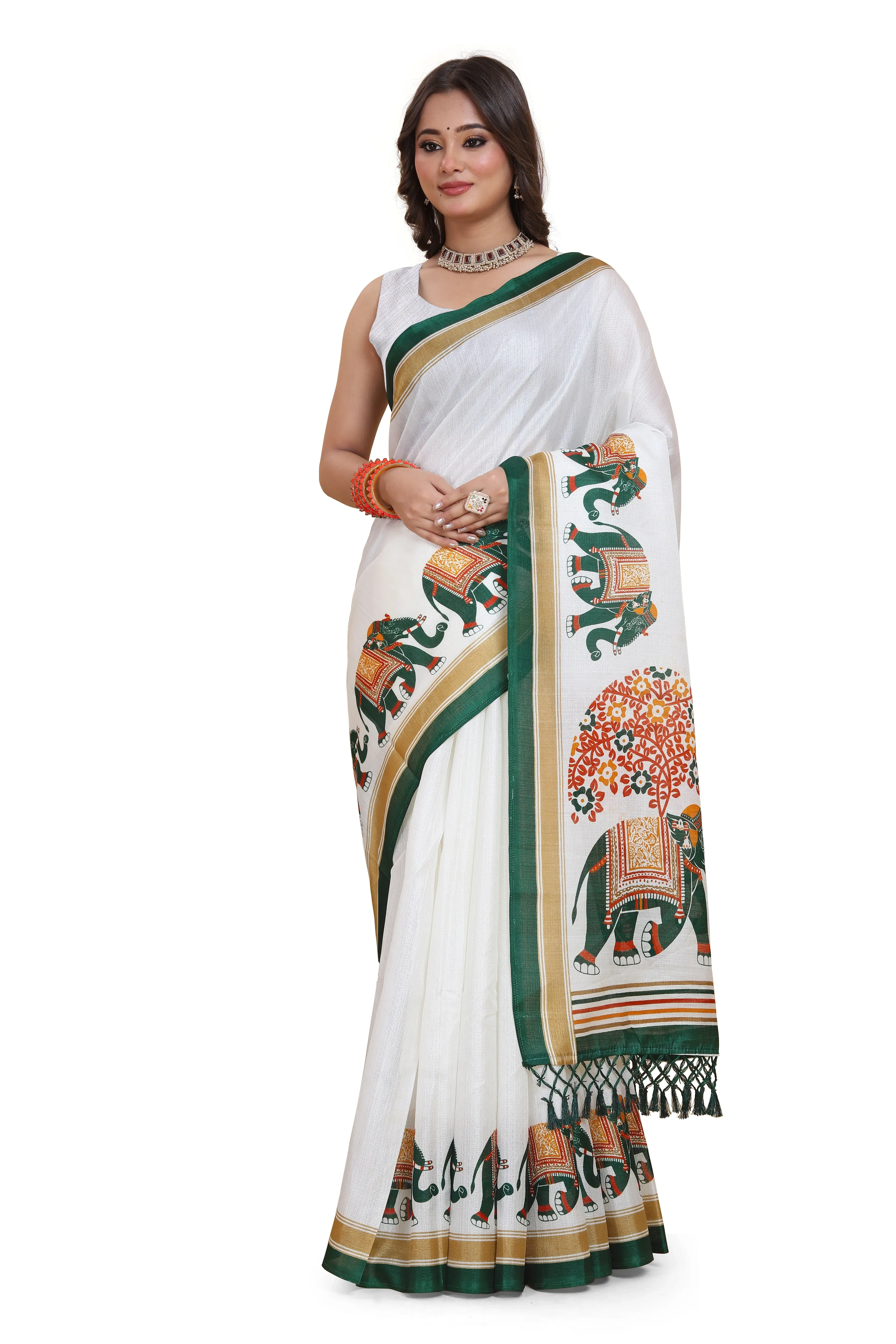 Elegant Printed Art Silk Saree with Blouse Piece-KEJ-Green