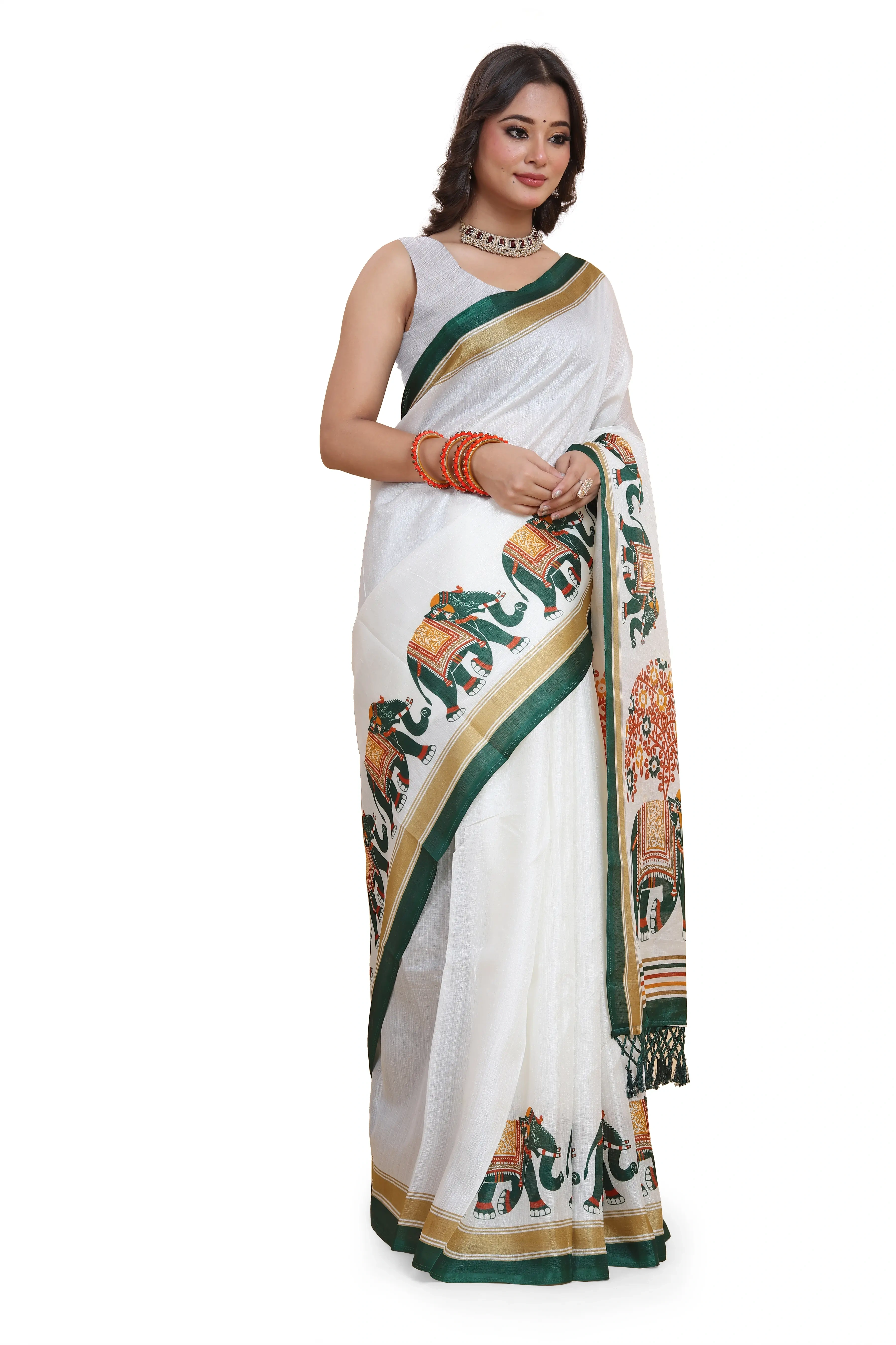 Elegant Printed Art Silk Saree with Blouse Piece-Green-2