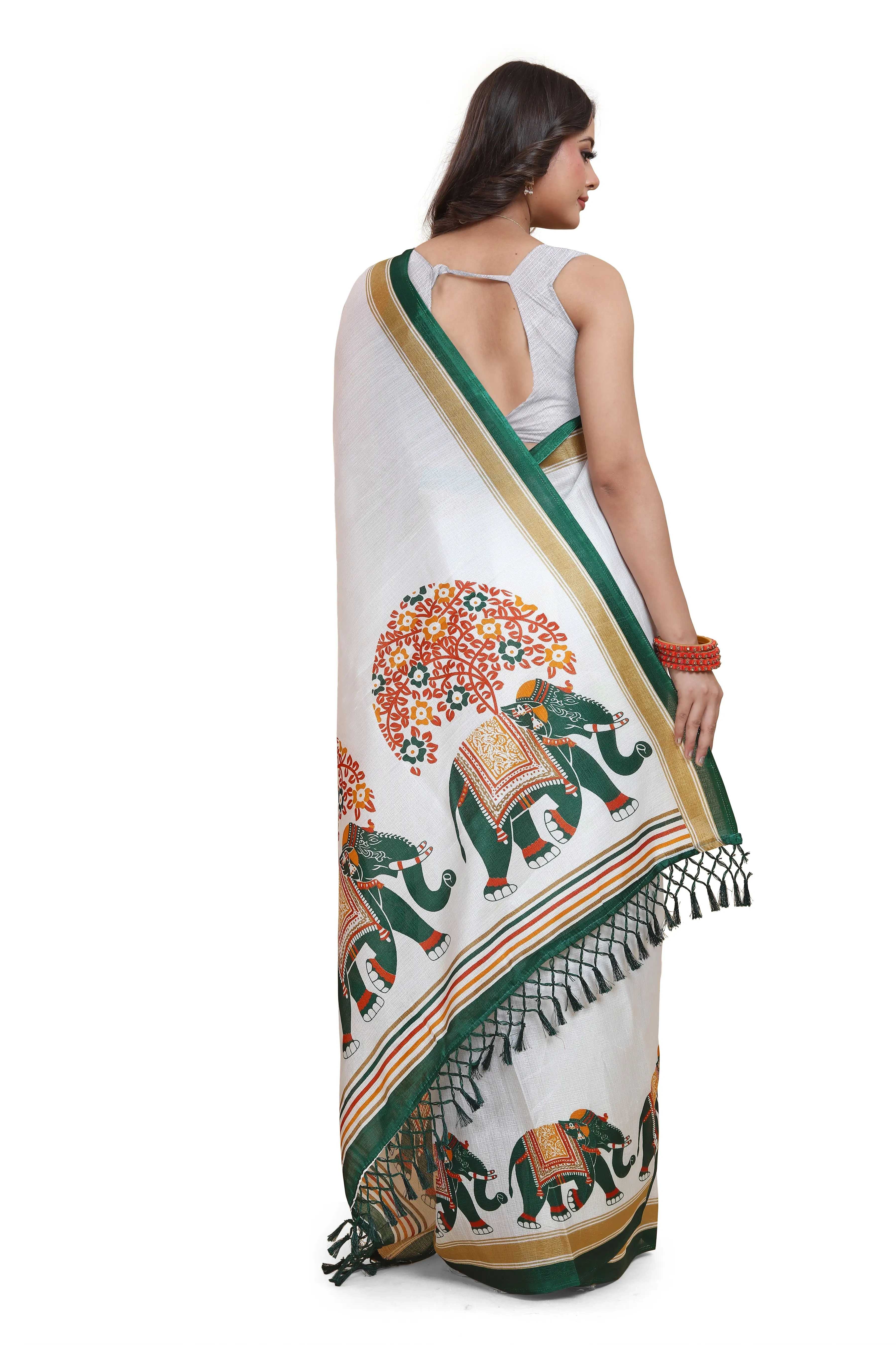 Elegant Printed Art Silk Saree with Blouse Piece-Green-4