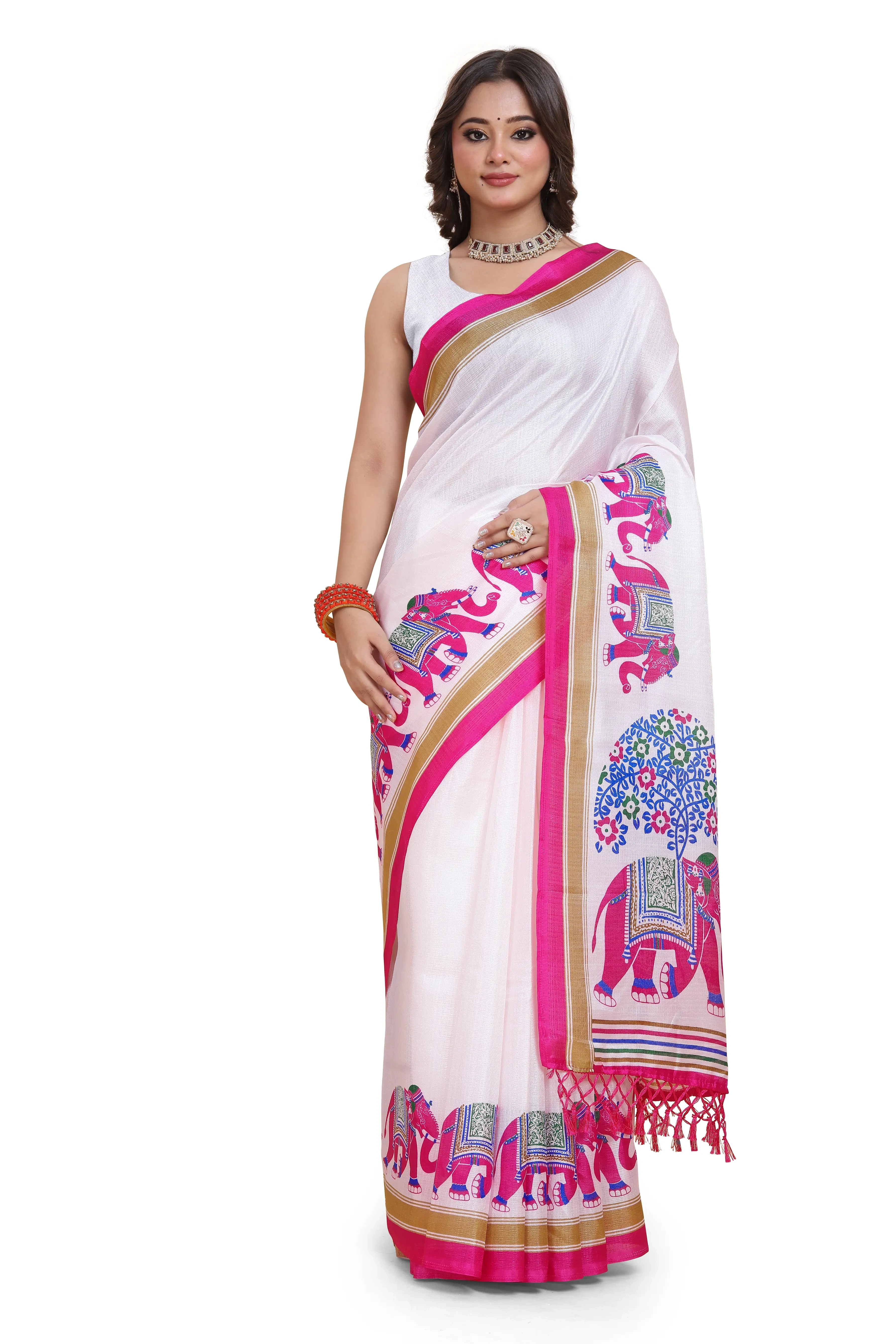 Elegant Printed Art Silk Saree with Blouse Piece-KEJ-Pink