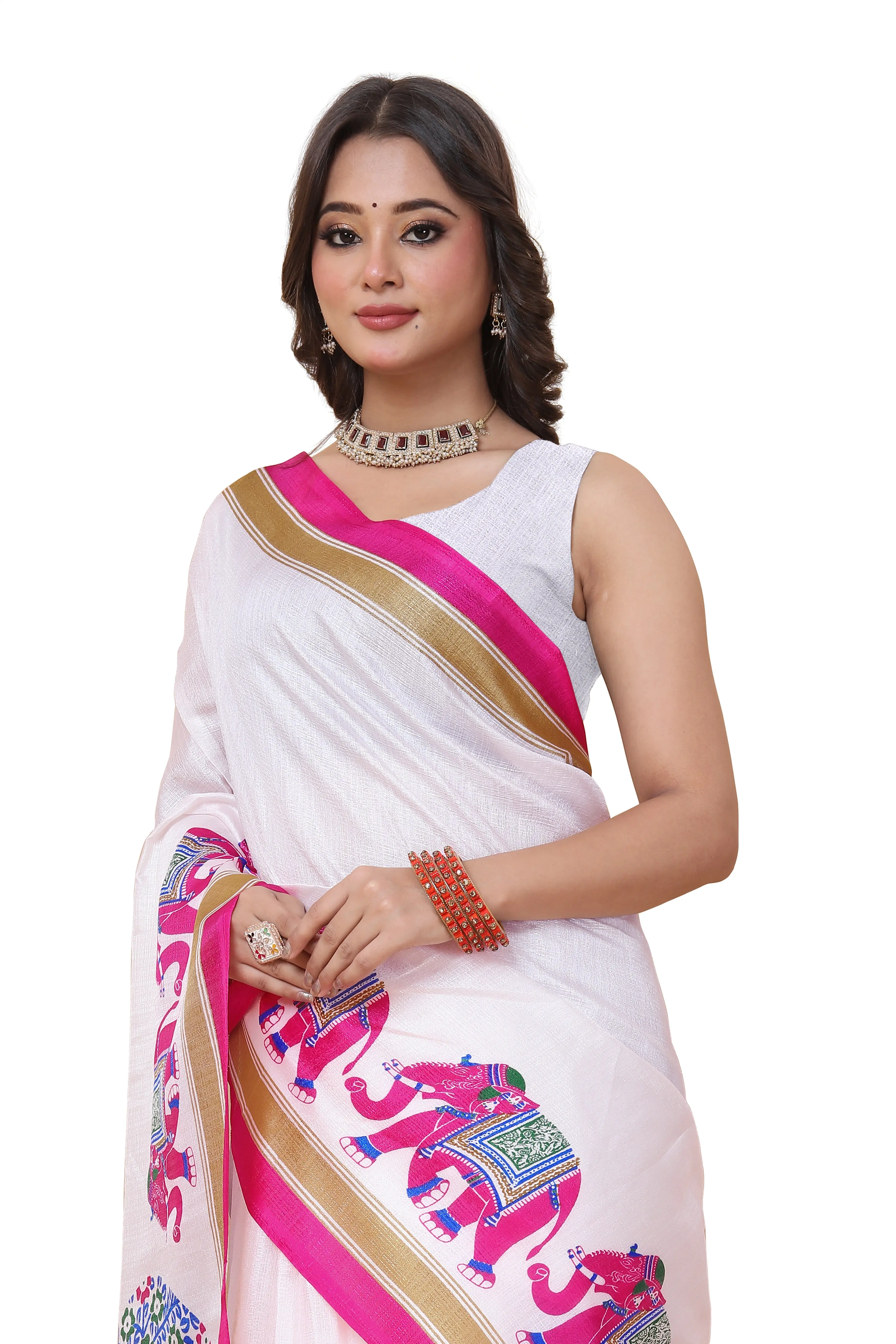 Elegant Printed Art Silk Saree with Blouse Piece-Pink-1