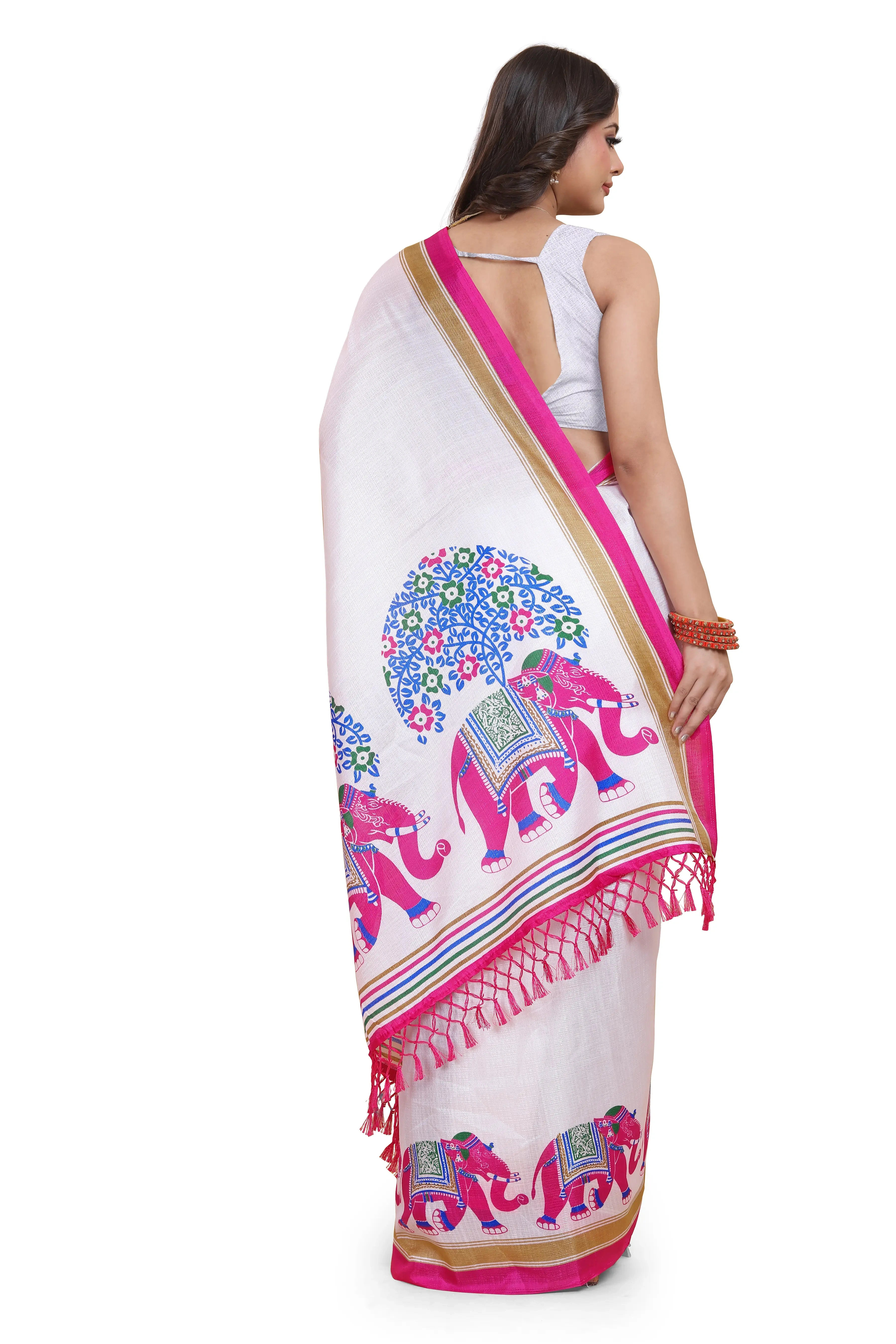 Elegant Printed Art Silk Saree with Blouse Piece-Pink-4