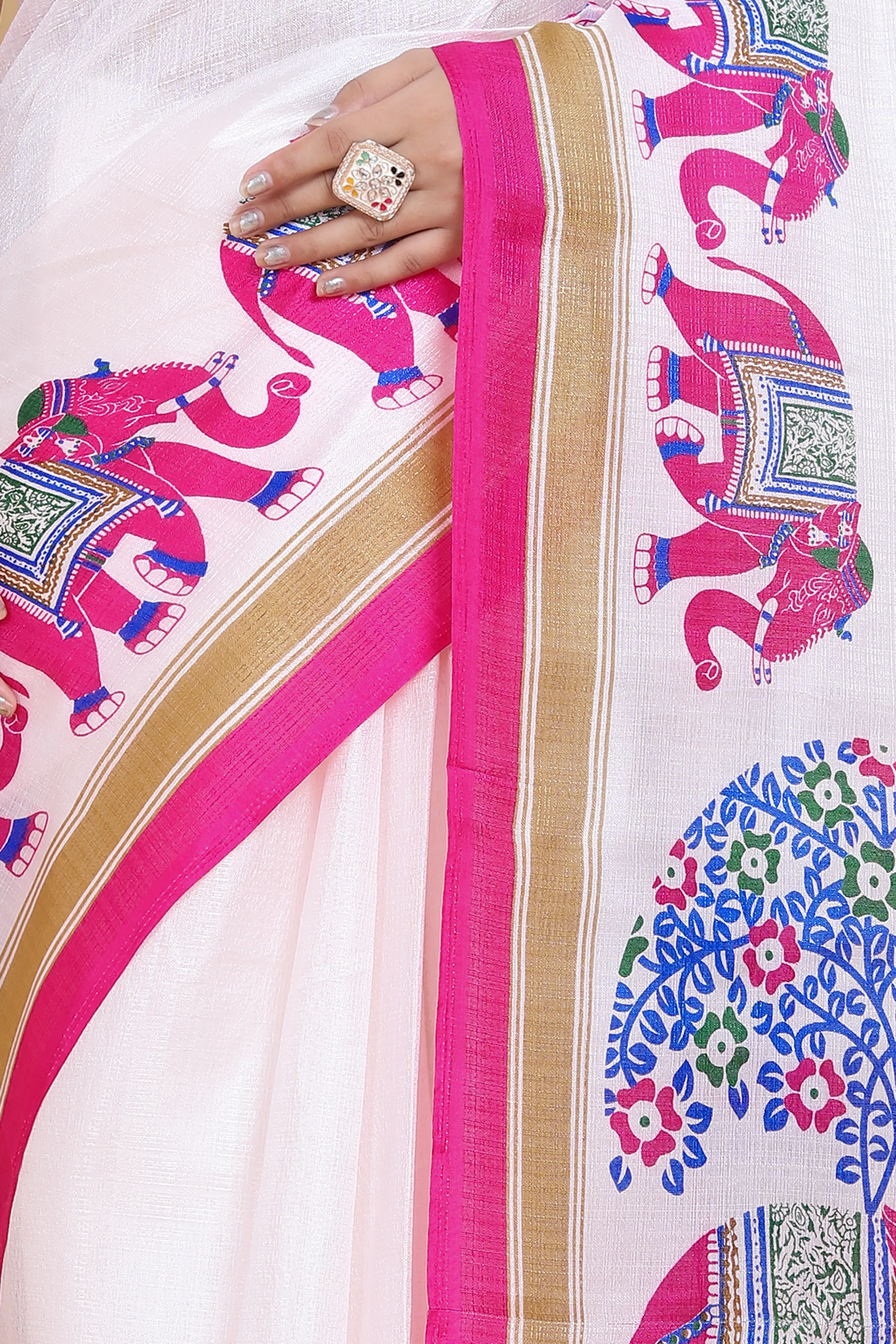 Elegant Printed Art Silk Saree with Blouse Piece-Pink-5