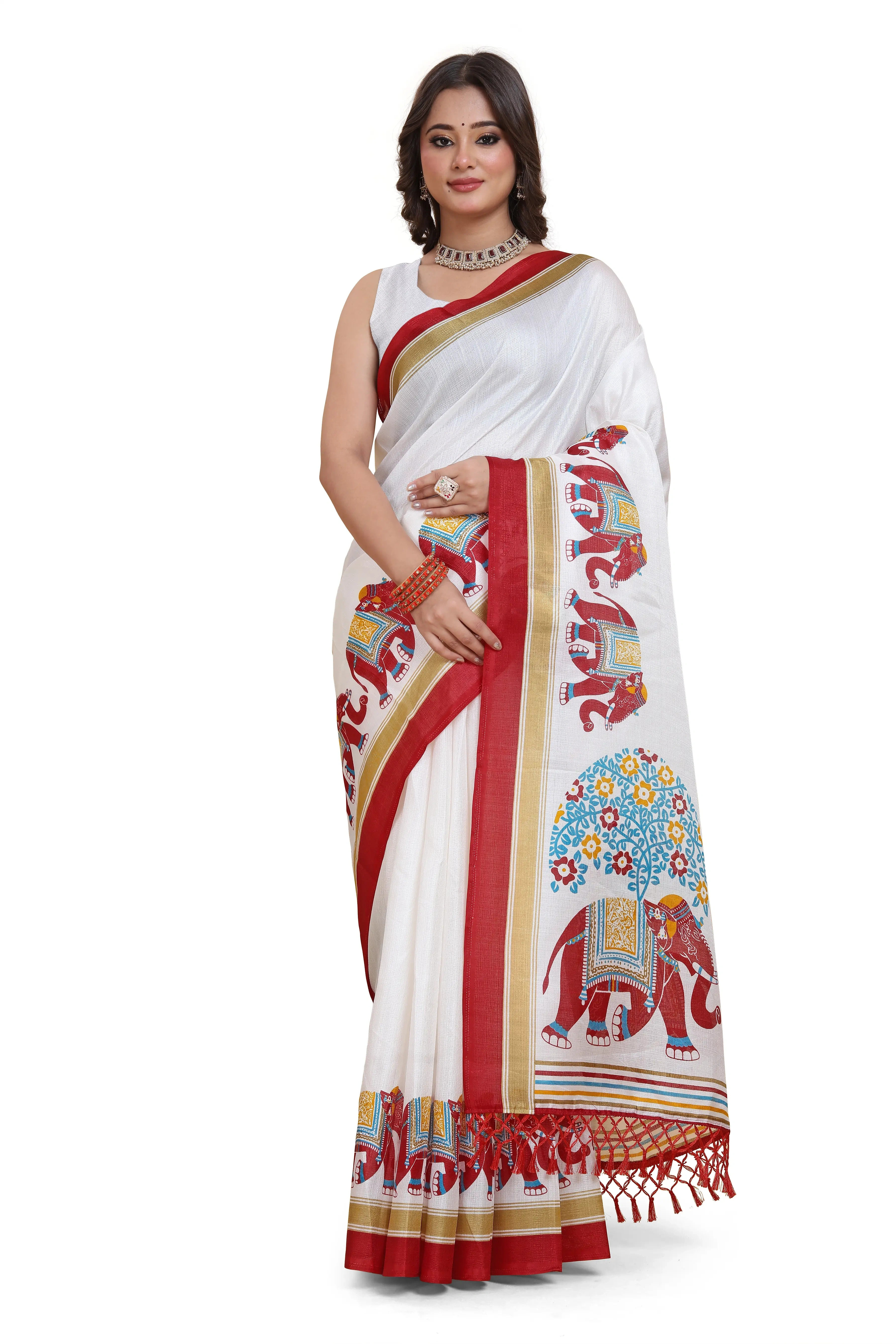 Elegant Printed Art Silk Saree with Blouse Piece-KEJ-Red