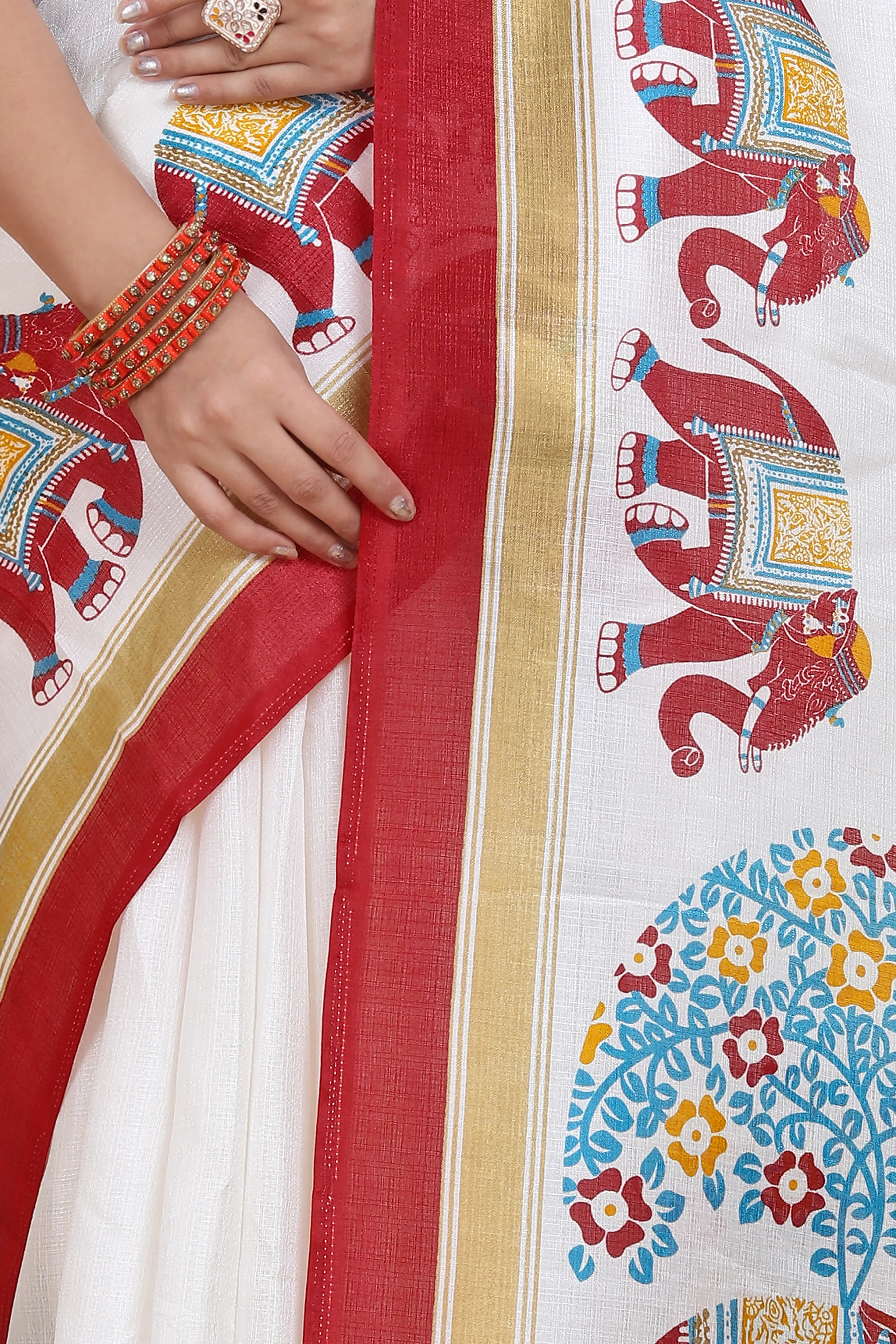 Elegant Printed Art Silk Saree with Blouse Piece-Red-5