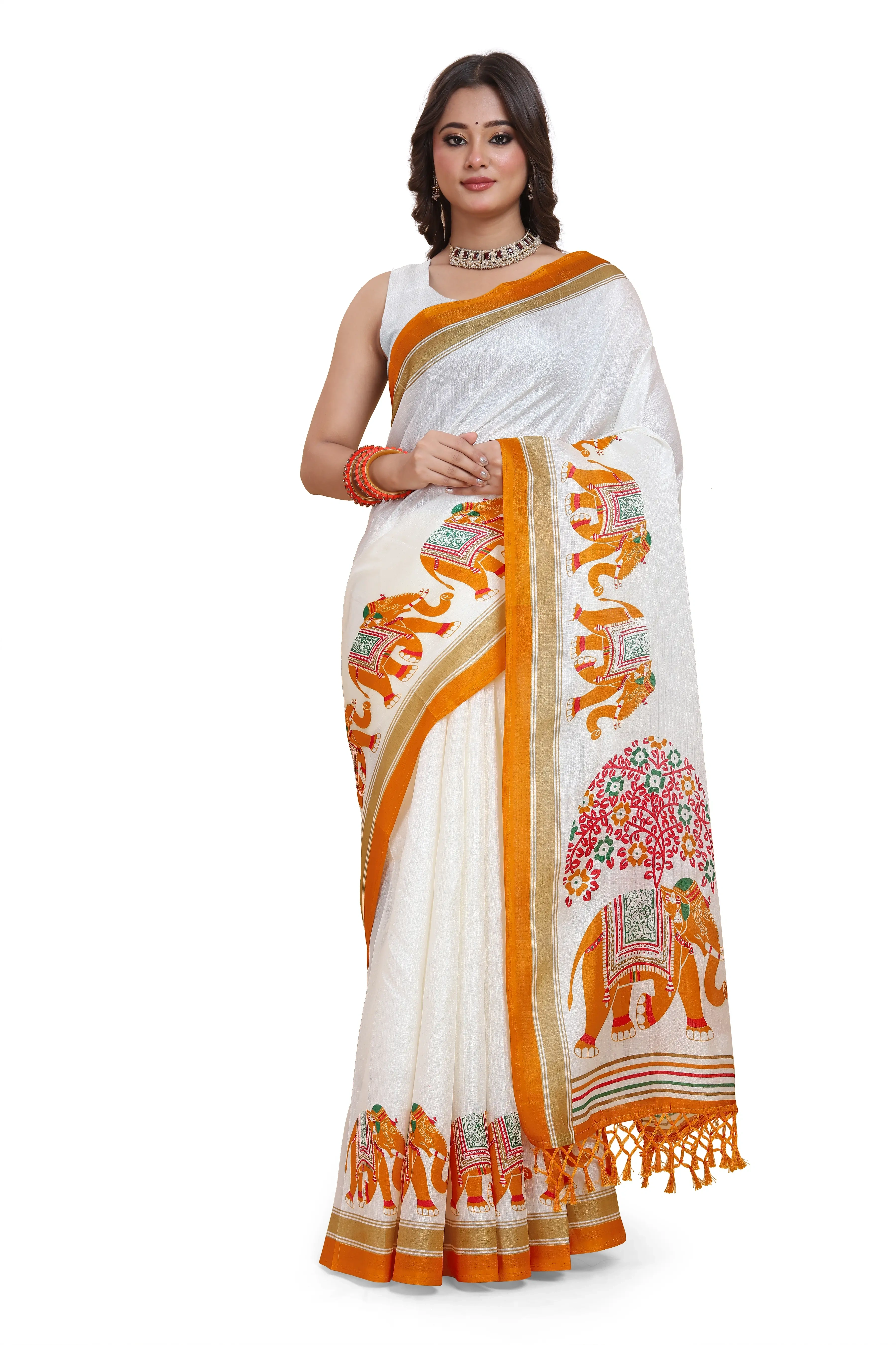 Elegant Printed Art Silk Saree with Blouse Piece-KEJ-Yellow