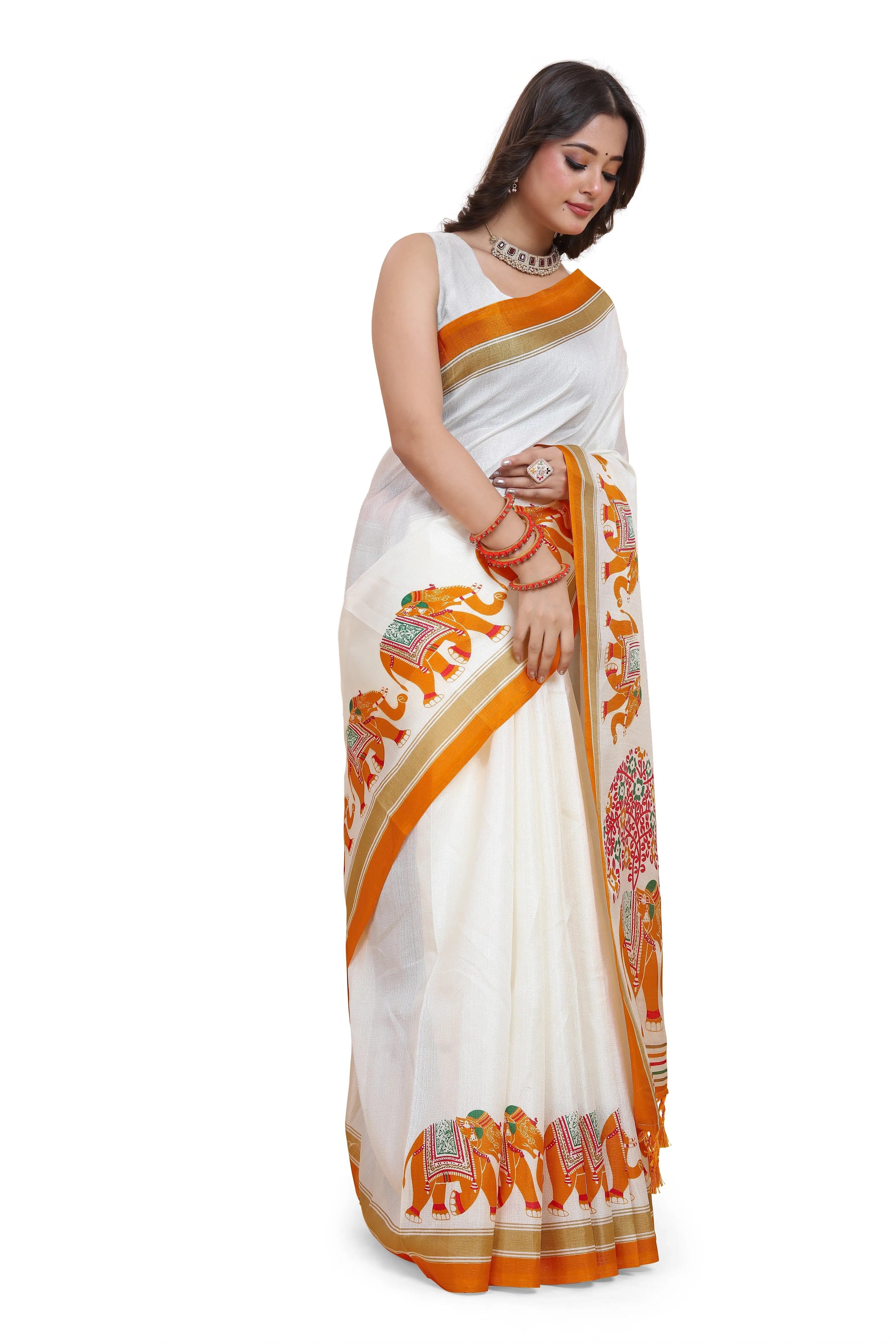 Elegant Printed Art Silk Saree with Blouse Piece-Yellow-2