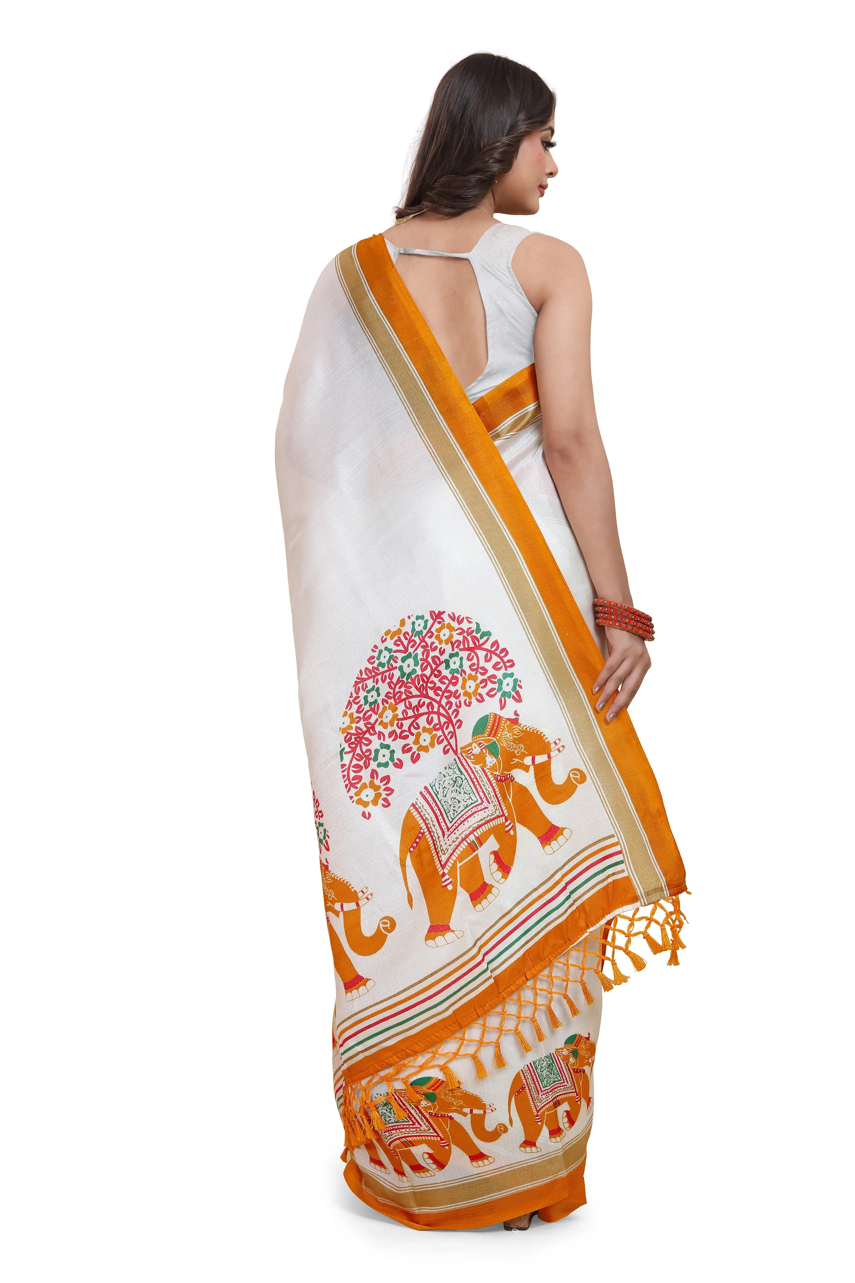 Elegant Printed Art Silk Saree with Blouse Piece-Yellow-4