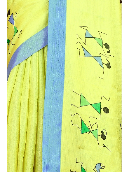 Khadi Silk Warli Printed Saree with Unstitched Blouse for Women-Green-5
