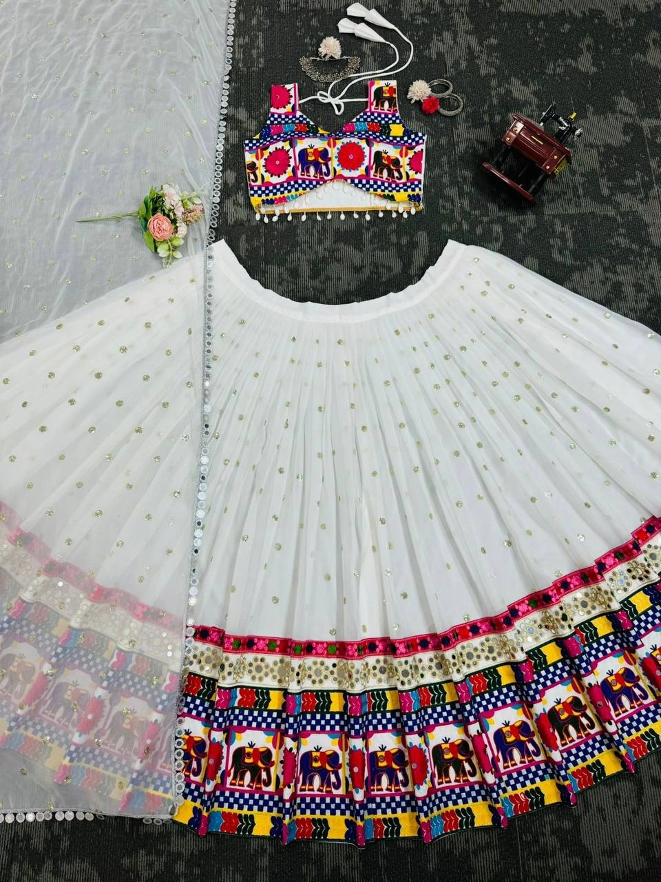 Exquisite White Georgette Lehenga for Joyous Navratri Celebrations-White-4