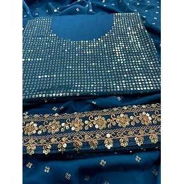 SHIV Peacock Blue Silk Saree with Zari and Sequins