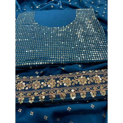 SHIV Peacock Blue Silk Saree with Zari and Sequins