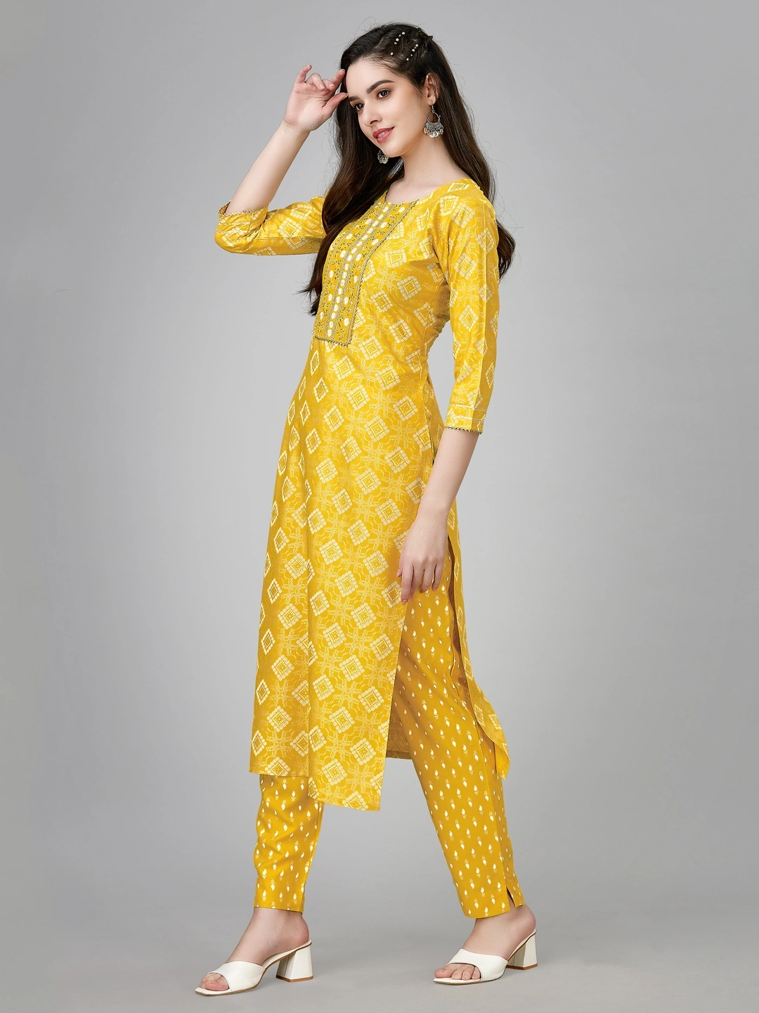 Yellow Embroidered Rayon Stitched Kurta Set - Chic Elegance for Women-Yellow-S-3