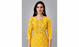 Yellow Rayon Stitched Kurta Set