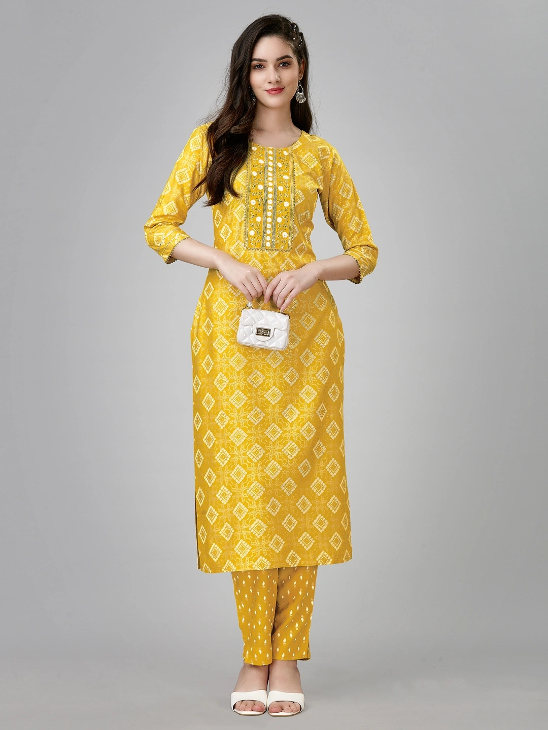 Yellow Embroidered Rayon Stitched Kurta Set - Chic Elegance for Women-Yellow-M-1