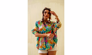 Picasso Linen Satin Printed Comfort Fit Shirt - Artistic Expression and Comfort