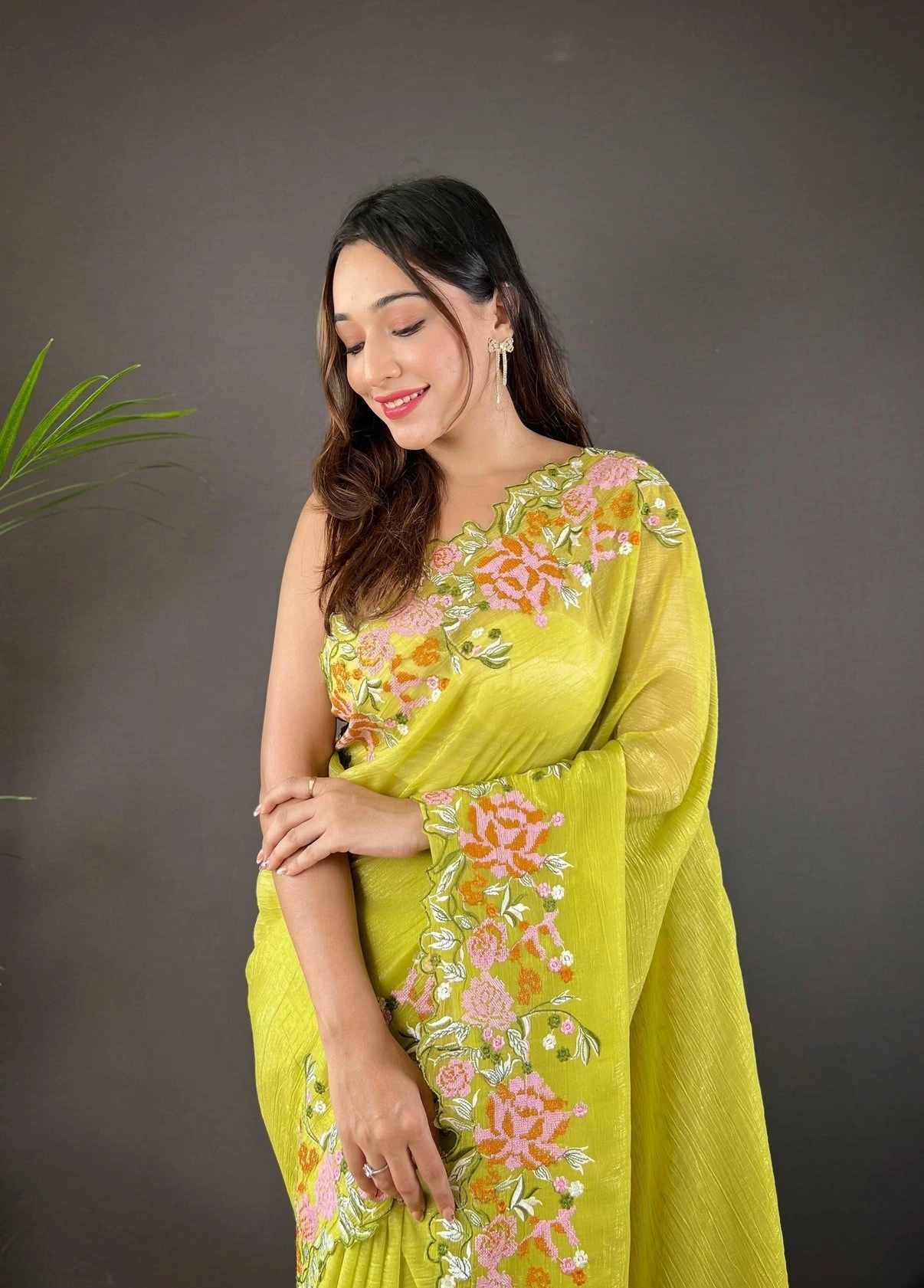 Soft Georgette Silk Embroidered Saree-BT3117-Green