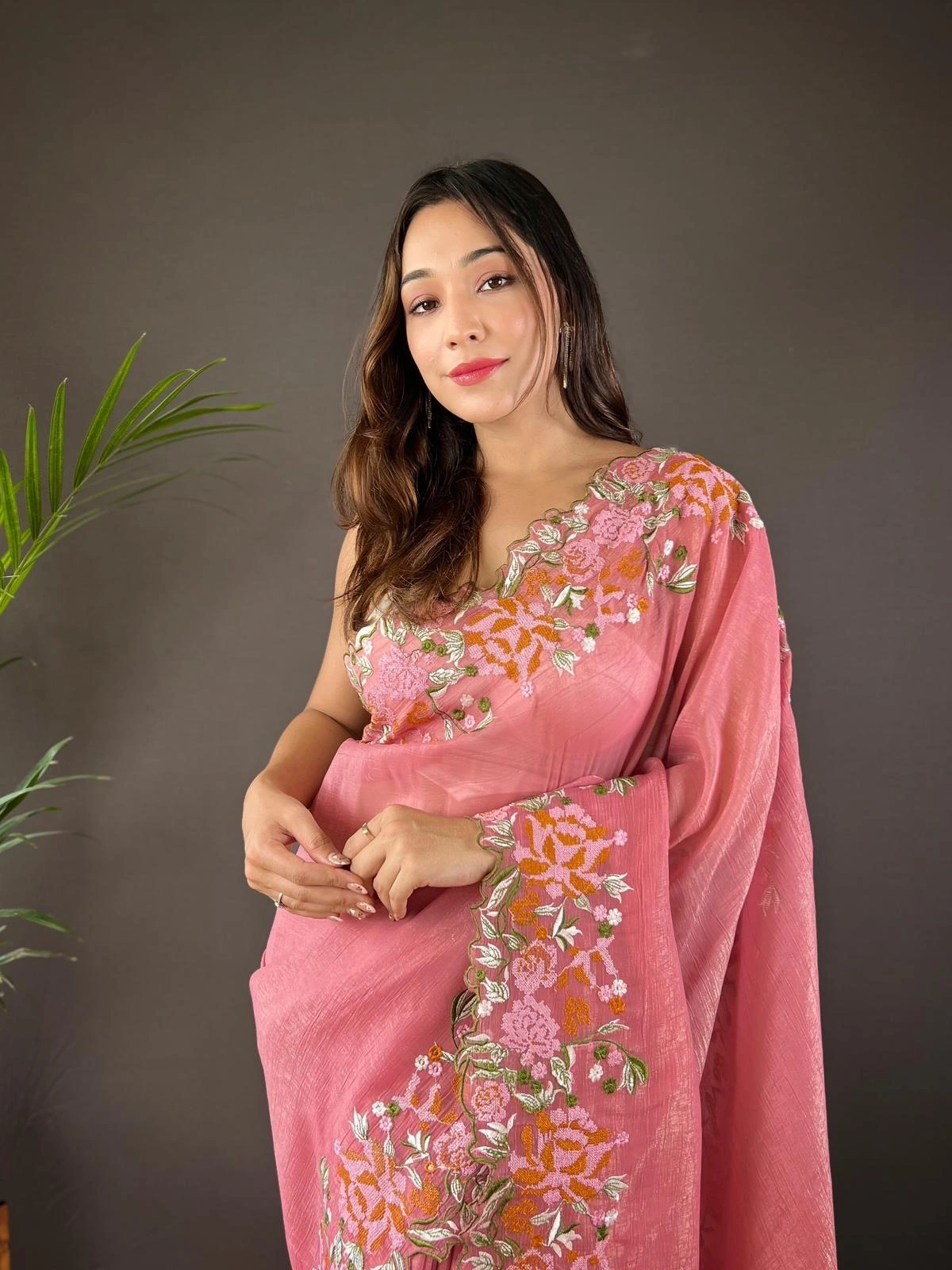 Soft Georgette Silk Embroidered Saree-BT3117-Pink