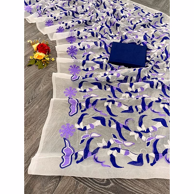 shiv white organza saree with embroidery