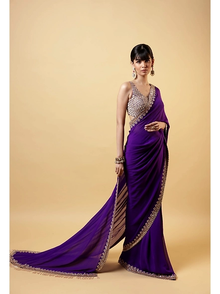 Elevate Your Bridal Look: Purple Hand-Embroidered Saree