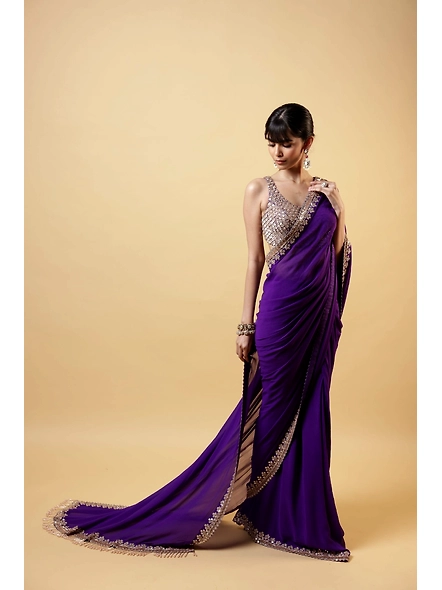 Elevate Your Bridal Look: Purple Hand-Embroidered Saree