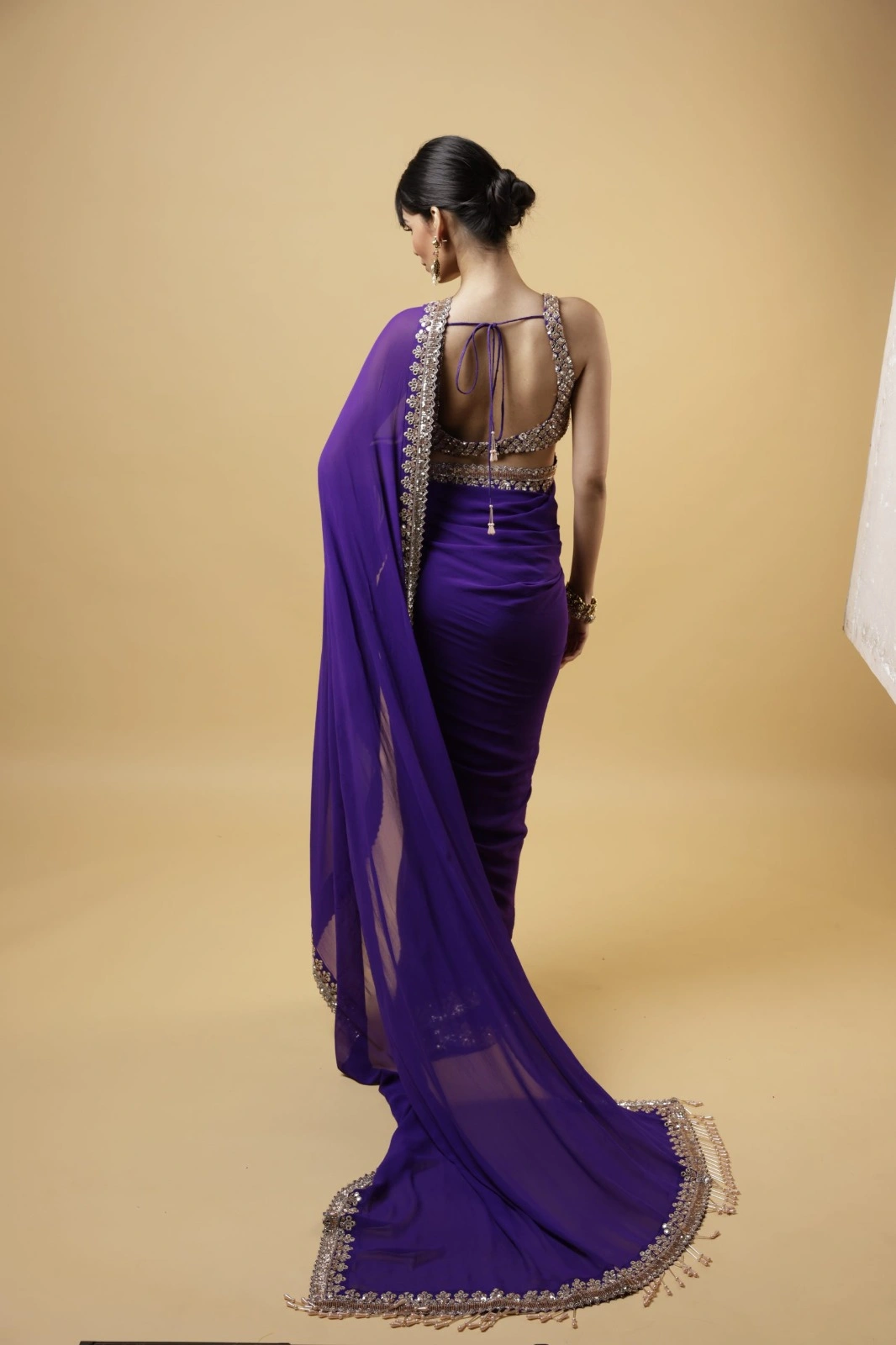 Elevate Your Bridal Look: Purple Hand-Embroidered Saree