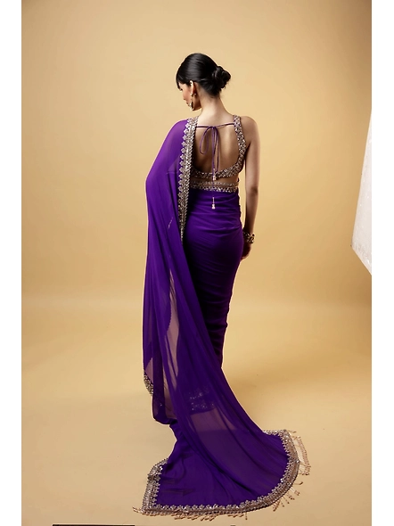 Elevate Your Bridal Look: Purple Hand-Embroidered Saree