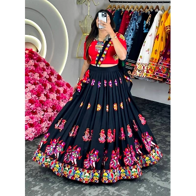 Queen Black Color Rayon Mirror Work Lehenga Choli - Elegant Indian Attire for Special Occasions