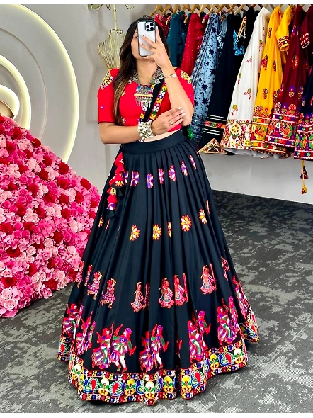 Black Color Rayon Mirror Work Lehenga Choli-Black-2