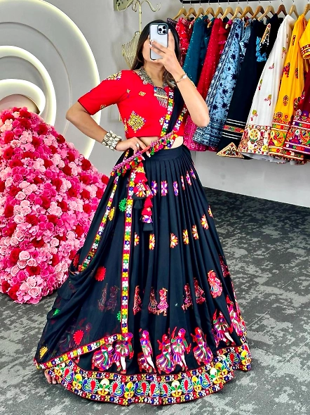 Black Color Rayon Mirror Work Lehenga Choli-Black-3