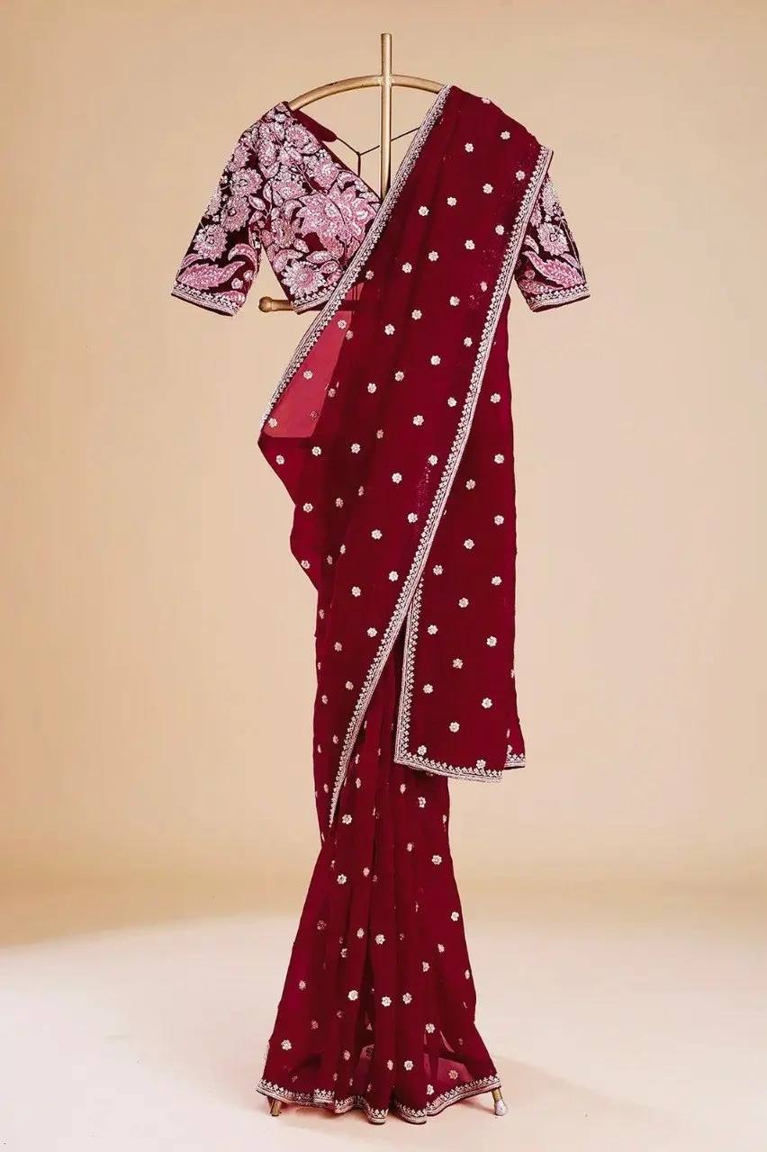 Jimmy Choo Saree for Wedding With Sequence Embroidery and Heavy Blouse