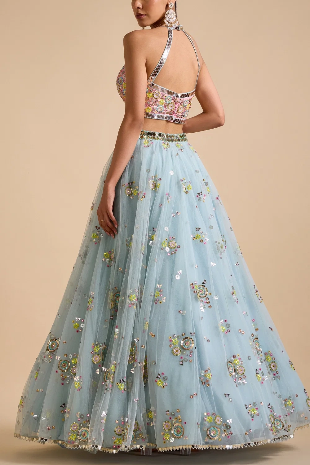 Icy blue floral embroidered lehenga set