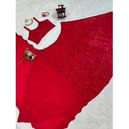 Queen Heavy Flair Crop Top Red Lehenga Set | Chinon Silk Lehenga