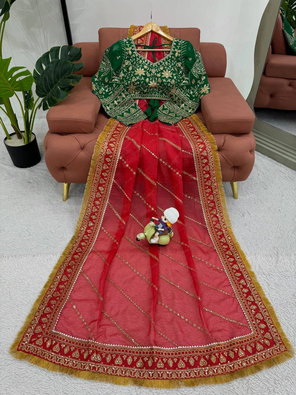 Red Organza Silk Embroidered Wedding Saree