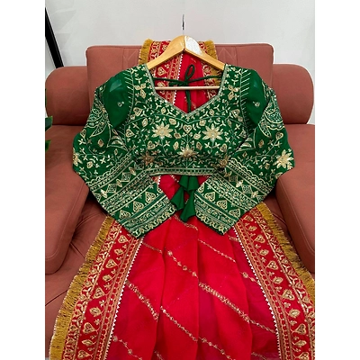 KINJAL Red Organza Silk Embroidered Wedding Saree