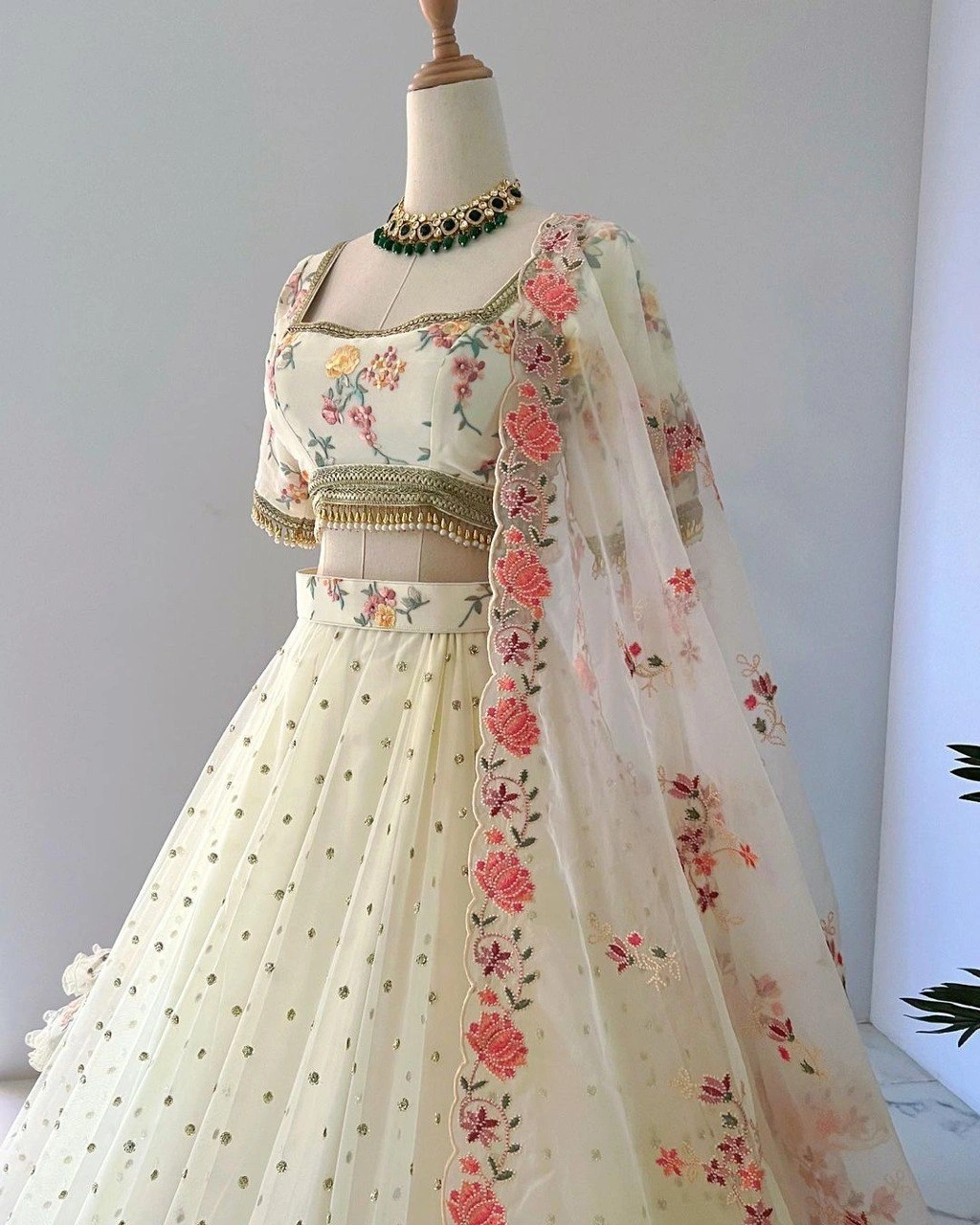 White Multi Needle Embroidery Lehenga Choli - Elegant Georgette Ethnic Wear-NX-480