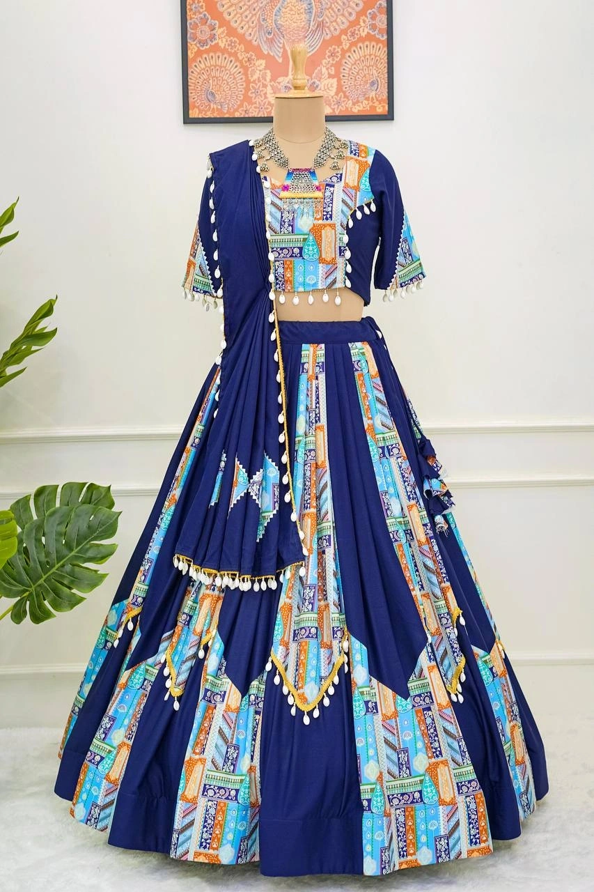 Exquisite Navratri Rayon Digital Print Kodi Lace Lehenga Choli Set-QRC8085