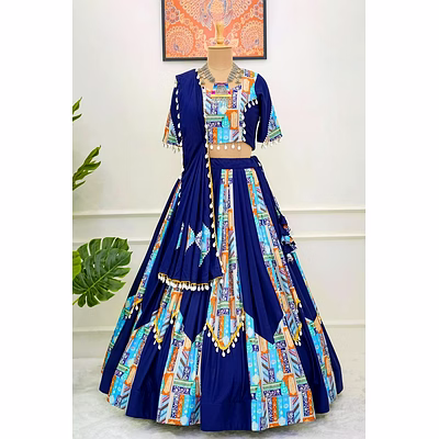 queen exquisite navratri rayon digital print kodi lace lehenga choli set